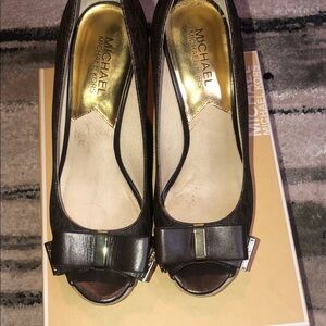 Michael Kors Dark Brown logo Bow high Heel wedge
